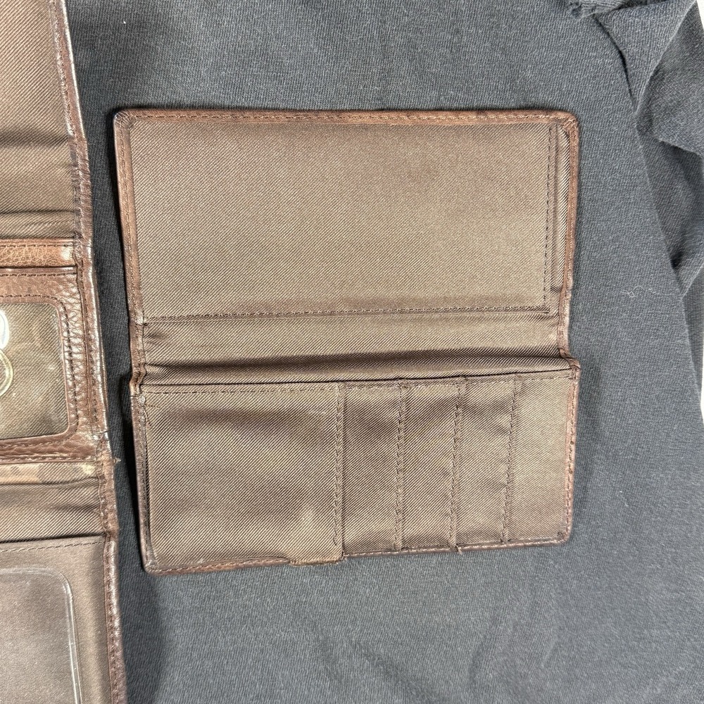 Fossil Trifold Wallet Snap Closure Organizer Brown‎ Leather Zippered Pocket - Picture 4 of 7